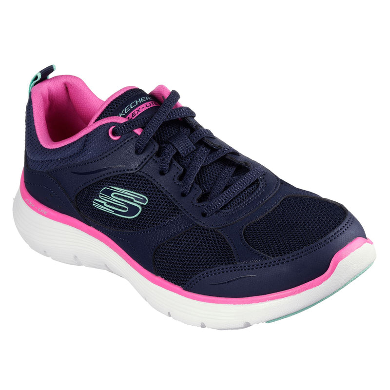 Skechers Flex Appeal 5.0 Fresh Touch Baskets En Cuir Pour Femmes Bleu Marine/Rose Vif