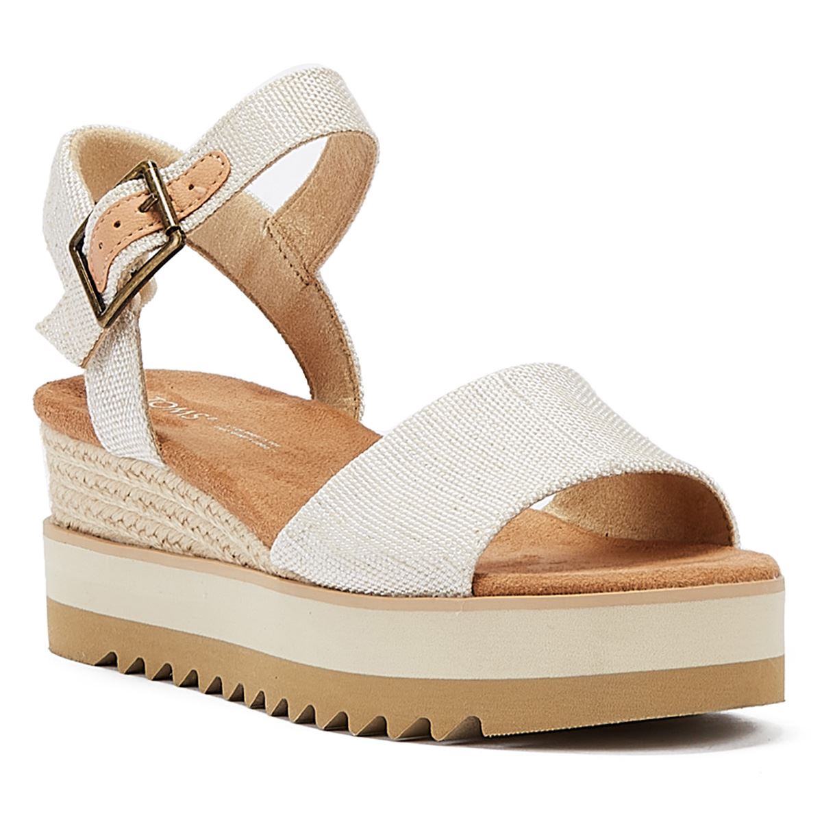 TOMS Diana Canvas Wedge Naturel Sandale Blanche pour Femme