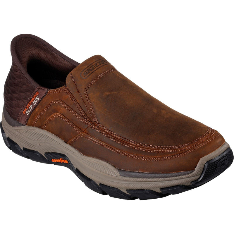 Skechers Respected Elgin Chaussures Mocassins Pour Homme En Cuir Marron Foncé
