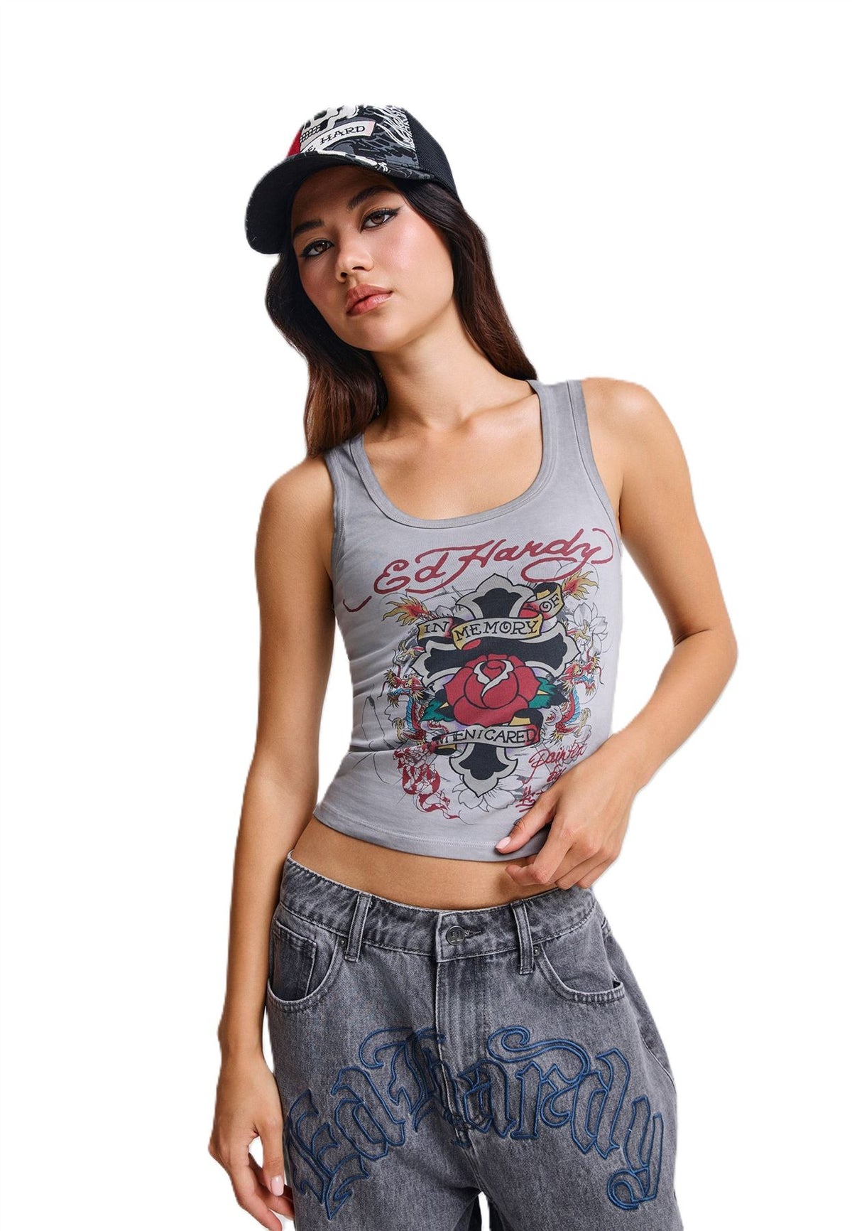 Ed Hardy In Memory of When I Cared Fitted T-Shirts Gris Pour Femmes