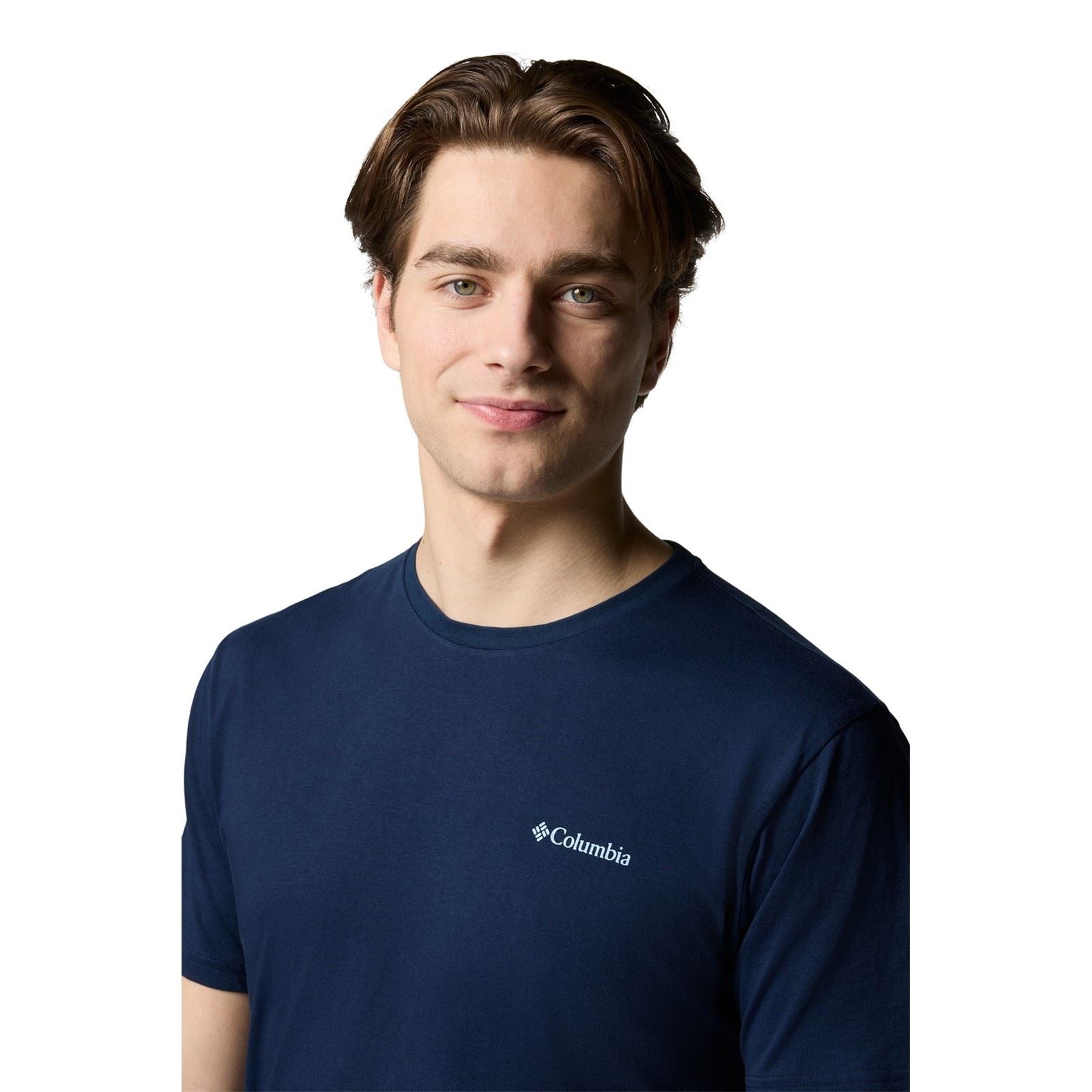 Columbia North Cascades Short Sleeve Tee T-Shirts Pour Hommes En Coton Bleu À Manches Courtes