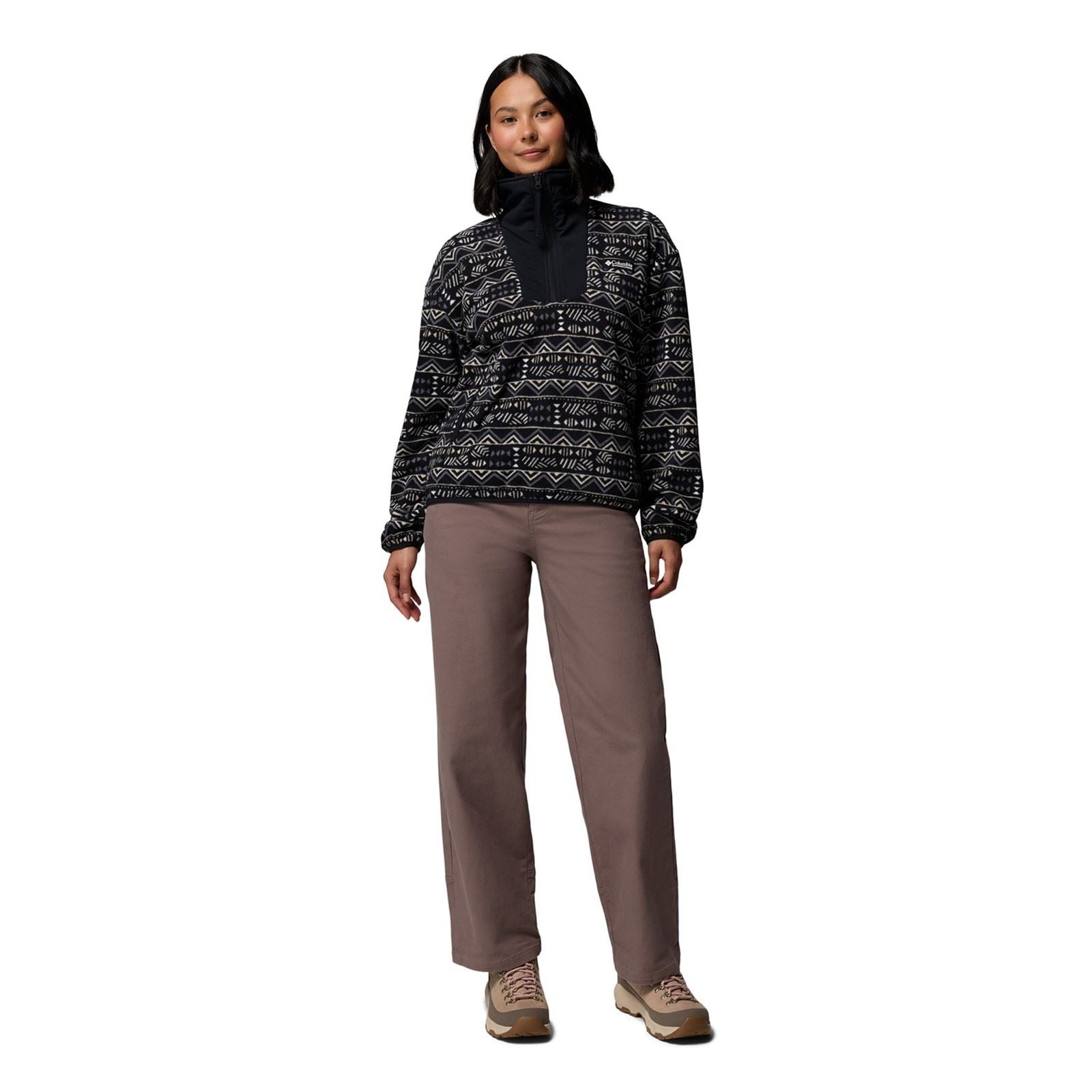 Columbia Sequoia Grove Printed Half Zip Pull En Polaire Noir Pour Femmes En Polyester