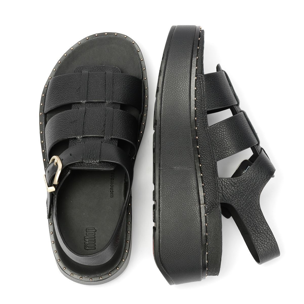 FitFlop GEN-FF Max Fisherman Tumbled Sandales Noires En Cuir Pour Femmes