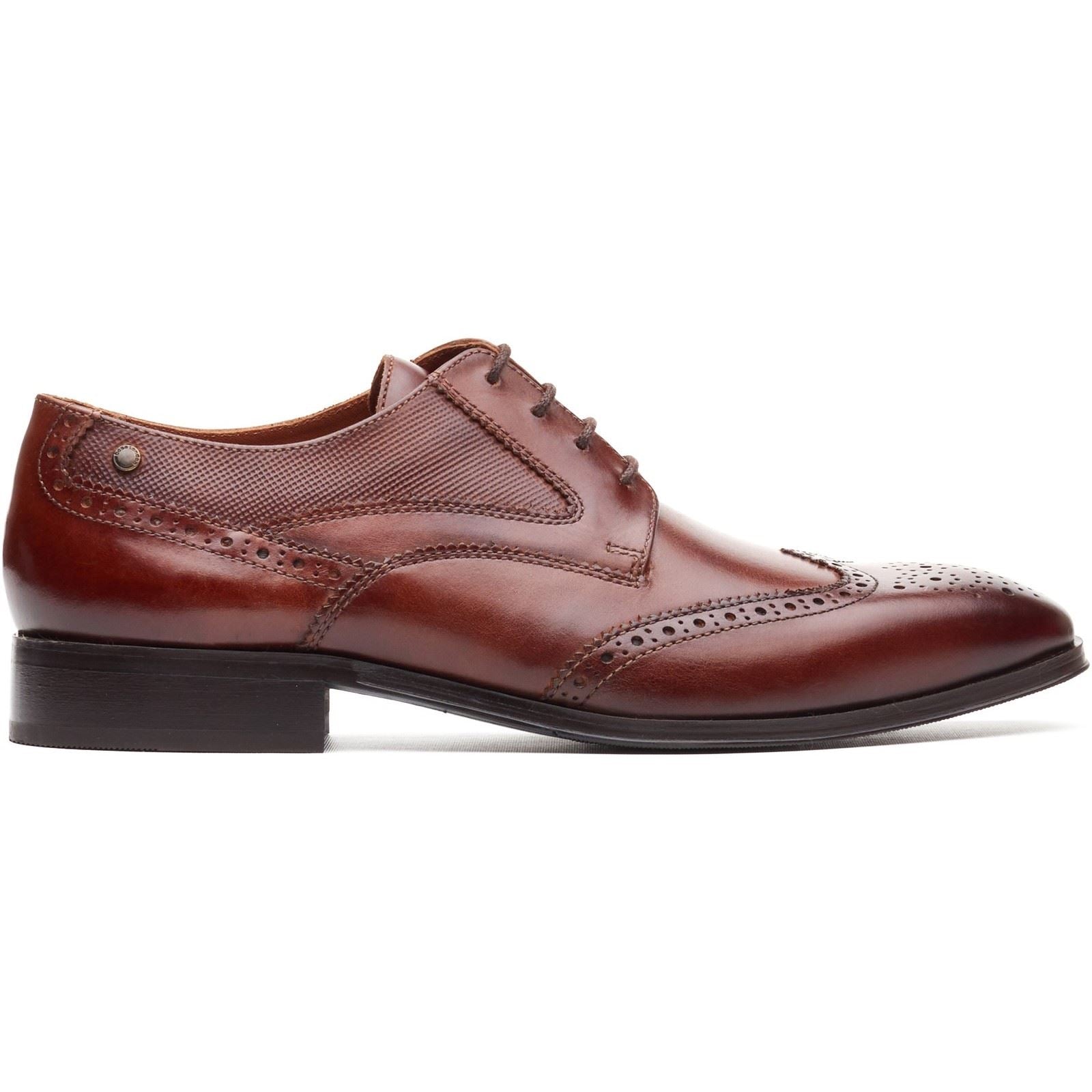 Base London Steeple Brogue Chaussures En Cuir Pour Hommes Brogues Brûlées Tan