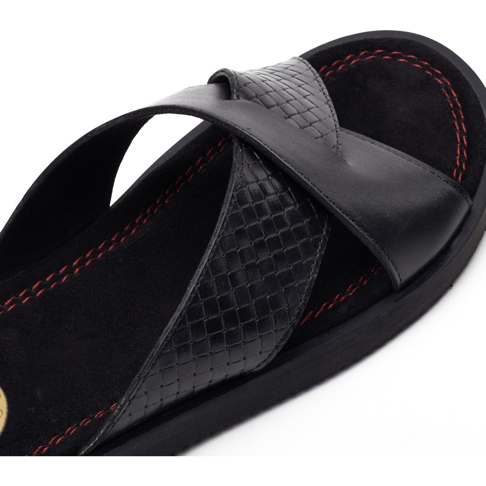 Base London Astro Sandales En Cuir Noires Pour Hommes