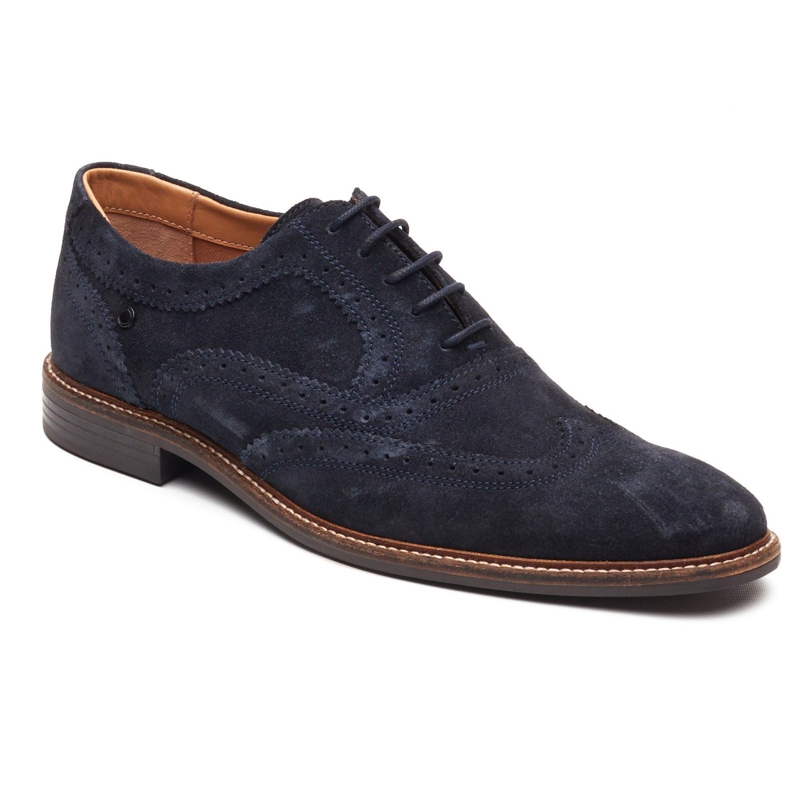 Base London Clarence Brogue Chaussures À Lacets Pour Hommes En Cuir Bleu Marine