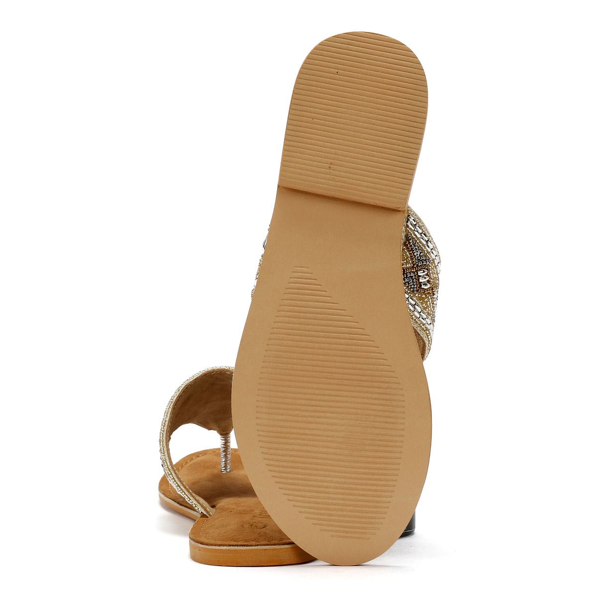 Tower London Wide Vamp Toepost Sandales Dorées Pour Femmes