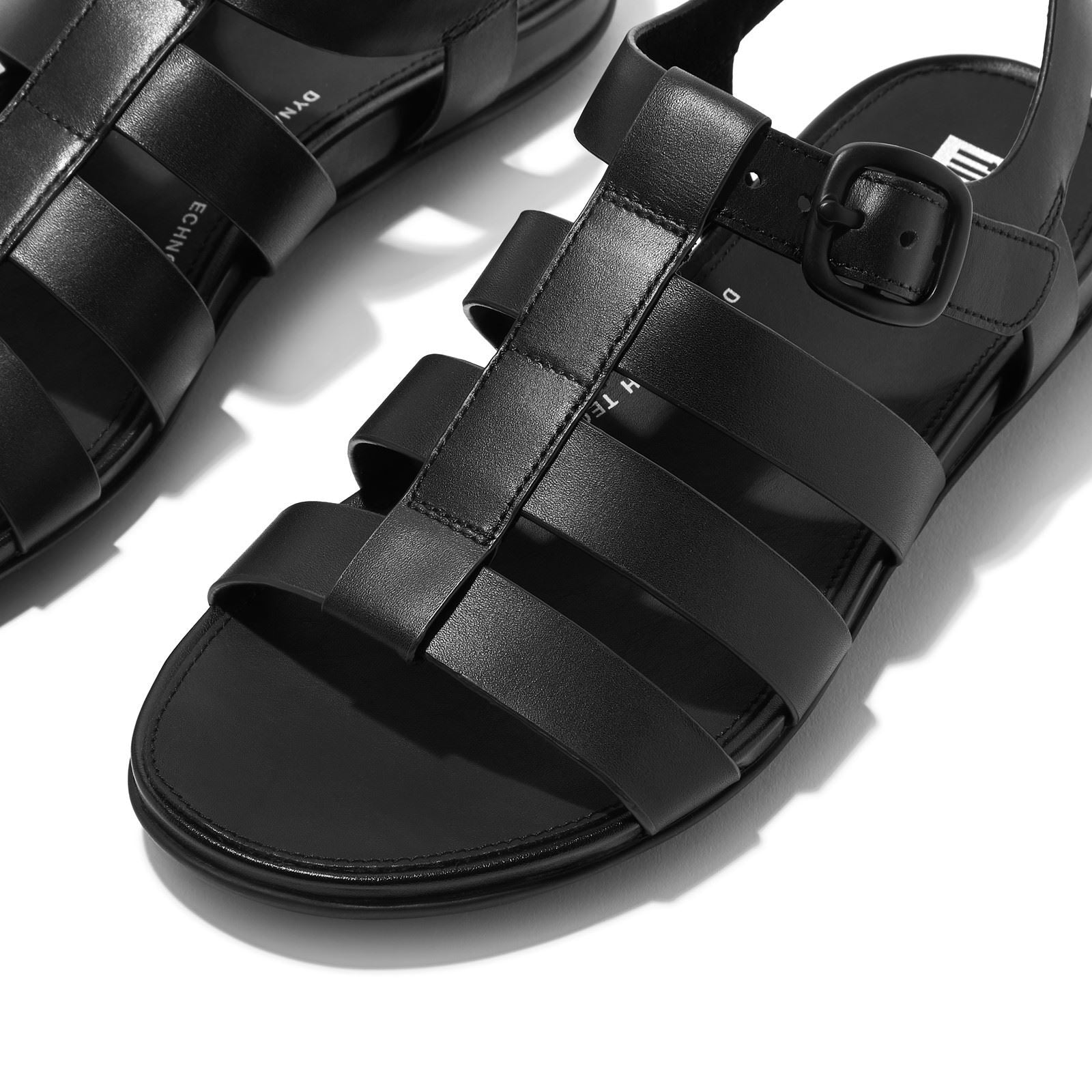 Fitflop Gracie Fisherman Sandales En Cuir Tout Noir Pour Femmes