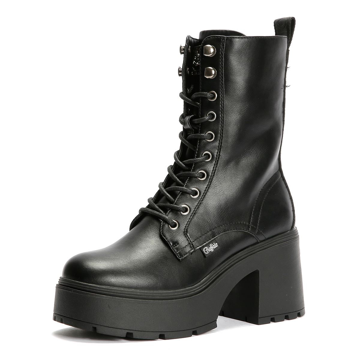 Buffalo Mila Lace Up Mid Bottes Noires Pour Femmes