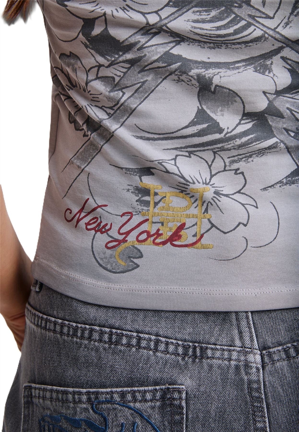Ed Hardy In Memory of When I Cared Fitted T-Shirts Gris Pour Femmes