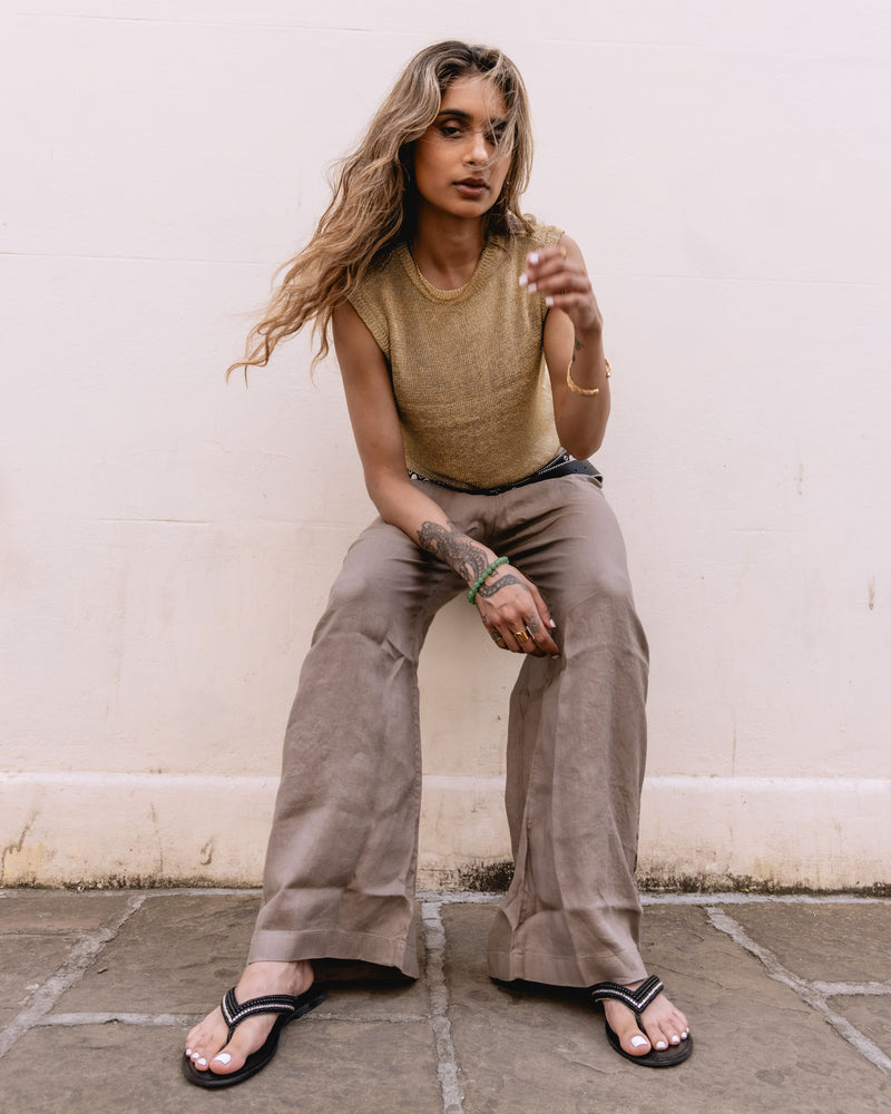 Tower London Metallic Bead Thong Sandales Noires Pour Femmes