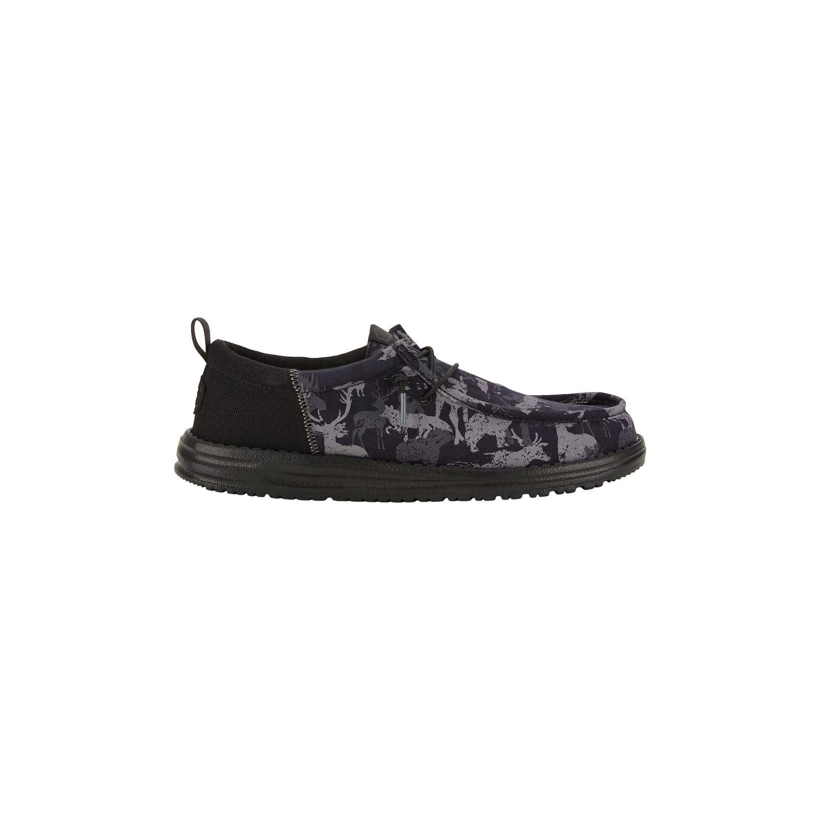 HEYDUDE Wally Funk Hunt Camo Chaussures De Bateau Noires En Tissu Pour Hommes