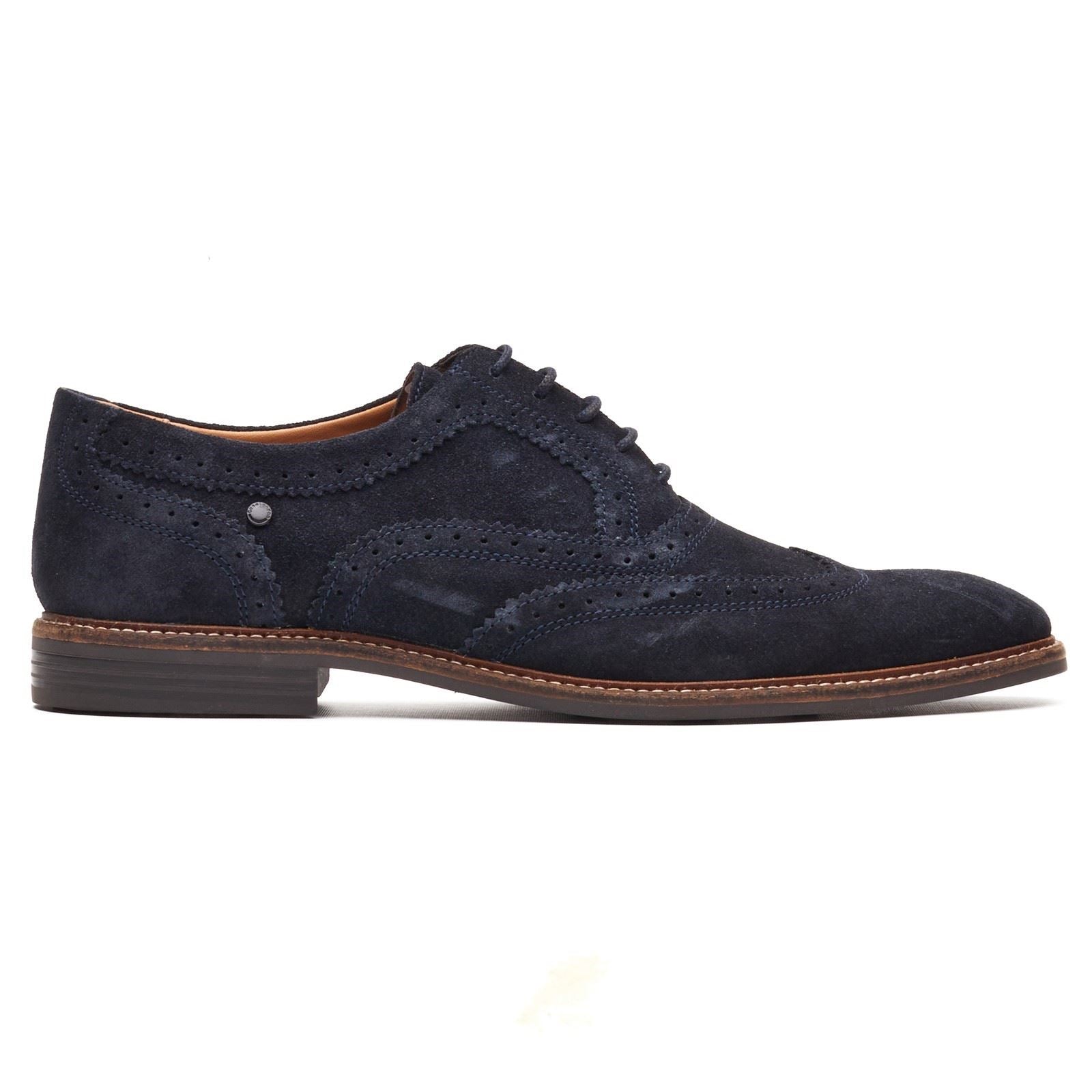 Base London Clarence Brogue Chaussures À Lacets Pour Hommes En Cuir Bleu Marine