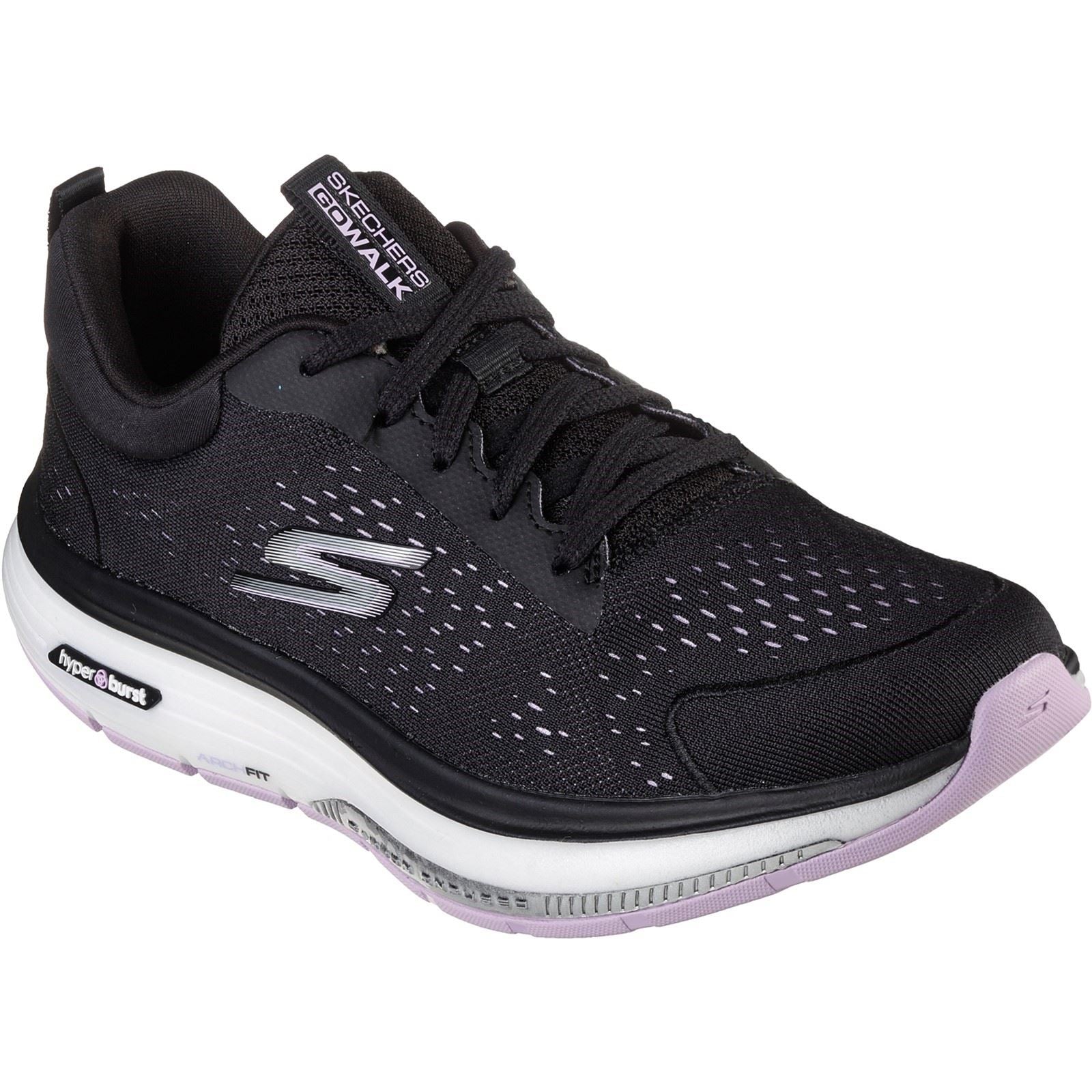 Skechers Go Walk Workout Walker Outpace Baskets En Polyester Pour Femmes, Noir/Lavande