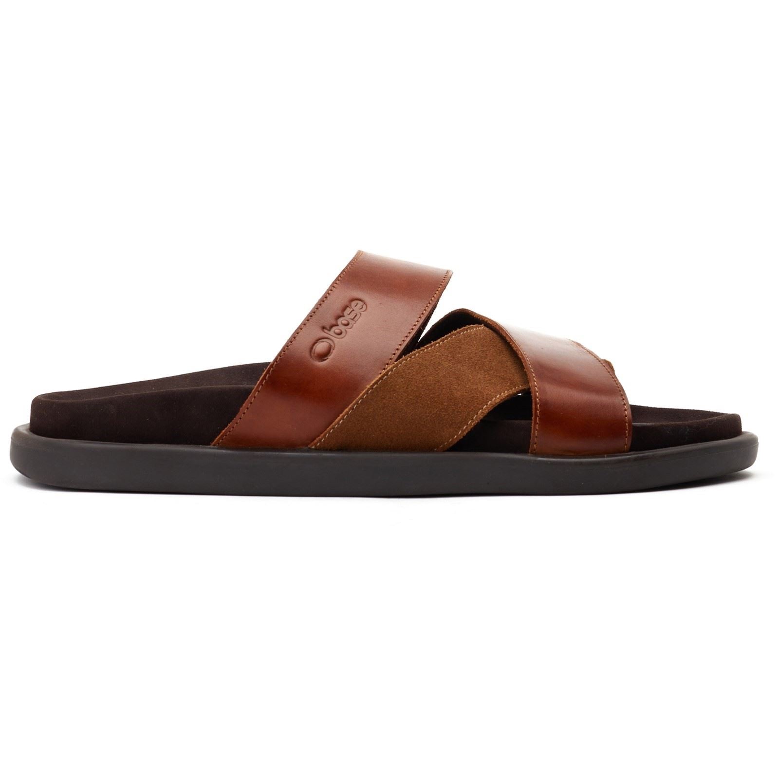 Base London Ponza Sandales En Cuir Pour Hommes Marron Foncé