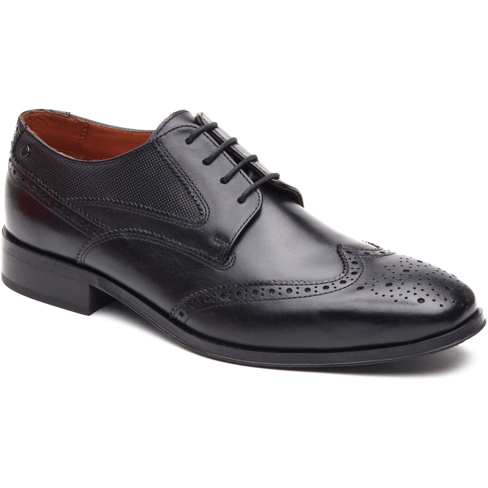 Base London Steeple Brogue Chaussures Derby En Cuir Noir Pour Hommes