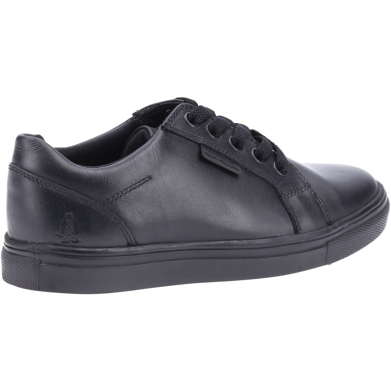Hush Puppies Sam Junior Chaussures Noires Pour Garçons En Cuir À Lacets