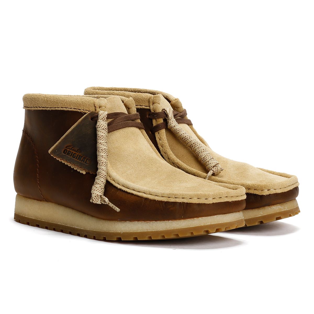 Clarks Originals Wallabee RB Combi Bottes En Cuir Marron Pour Homme