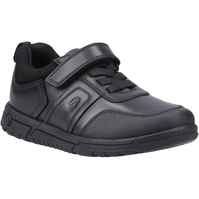 Hush Puppies Sutton Bungee Chaussures Noires Pour Garçons En Cuir À Lacets