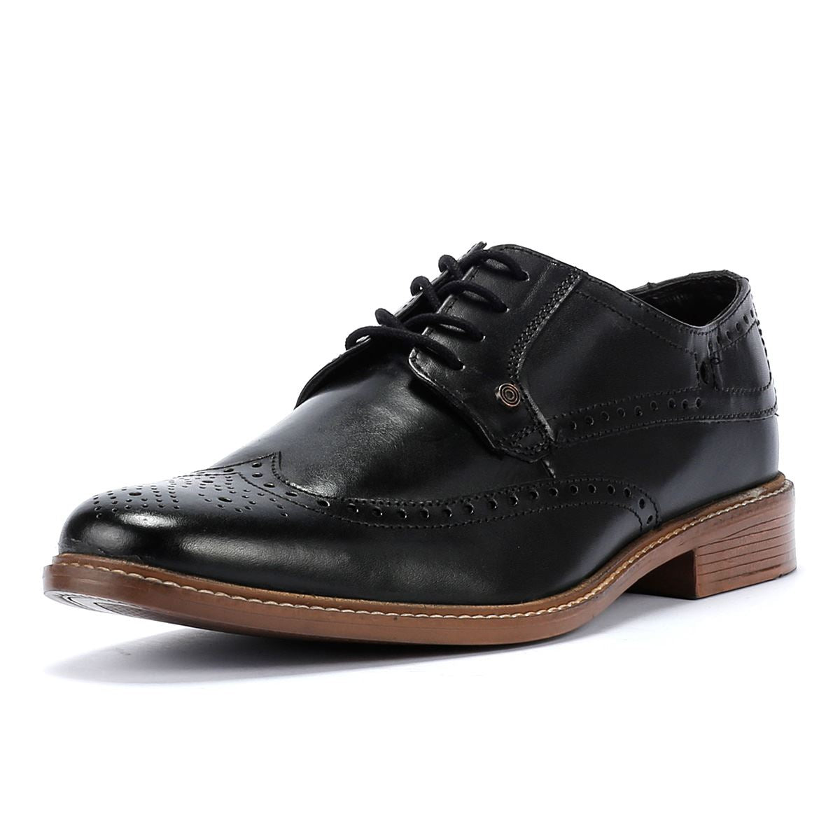 Lambretta Harvey Brogue Chaussures À Lacets En Cuir Noir Pour Hommes