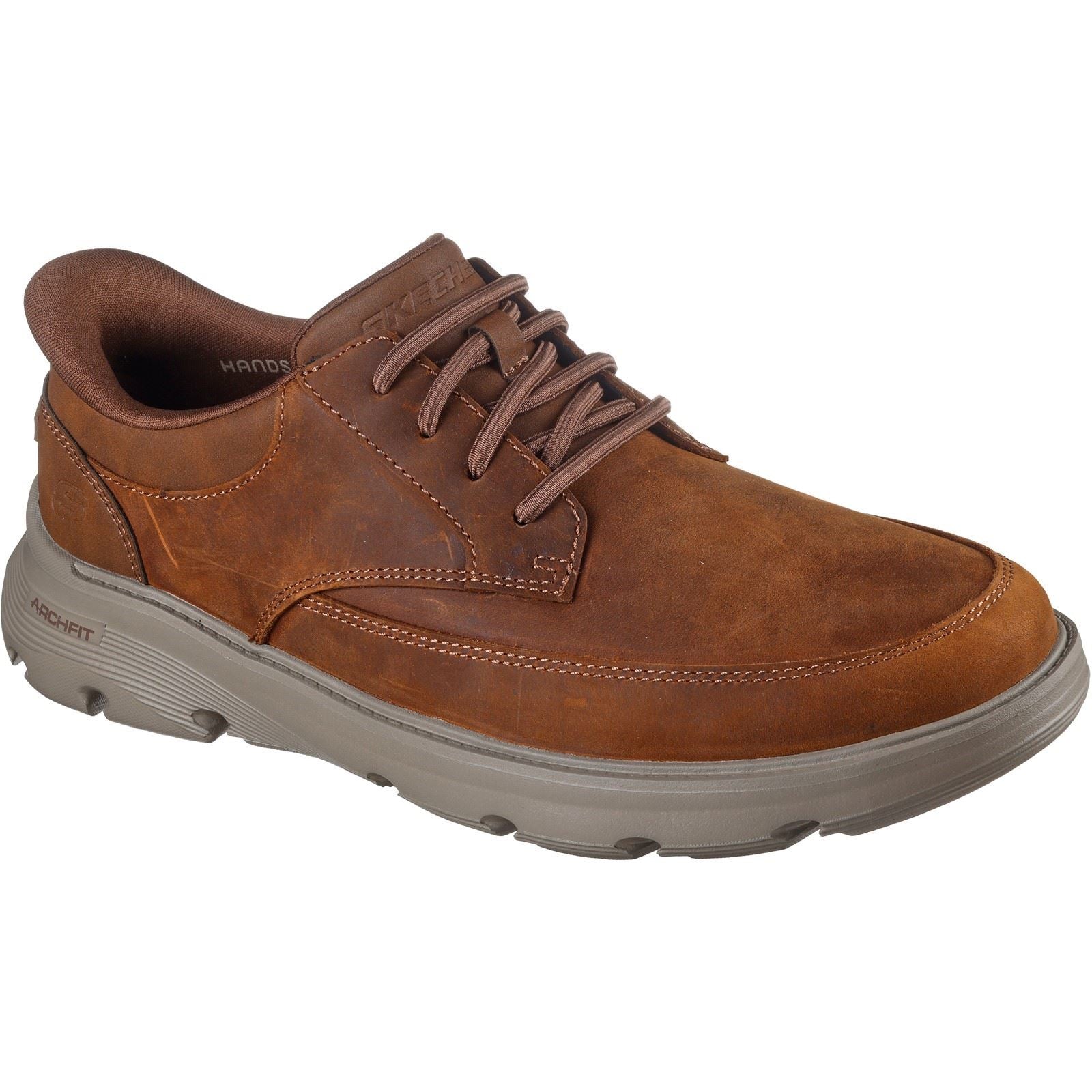 Skechers Arch Fit Garza Rowan Chaussures À Lacets Pour Hommes En Cuir Marron Foncé