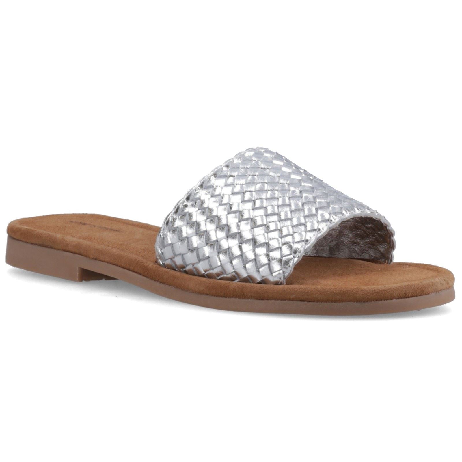 Hush Puppies Hetty Slide Sandales En Cuir Pour Femmes Argentées