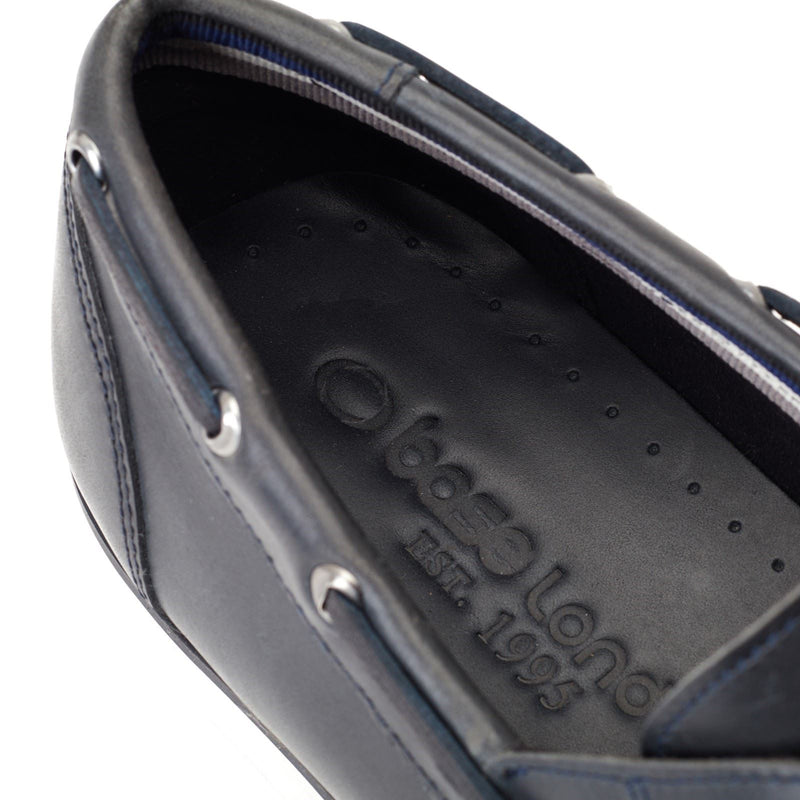 Base London Stern Chaussures Bateau En Cuir Pour Hommes, Bleu Marine