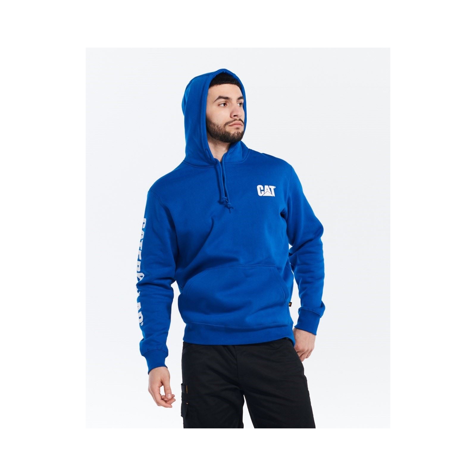 Caterpillar Trademark Banner Sweat À Capuche Bleu En Coton Pour Homme