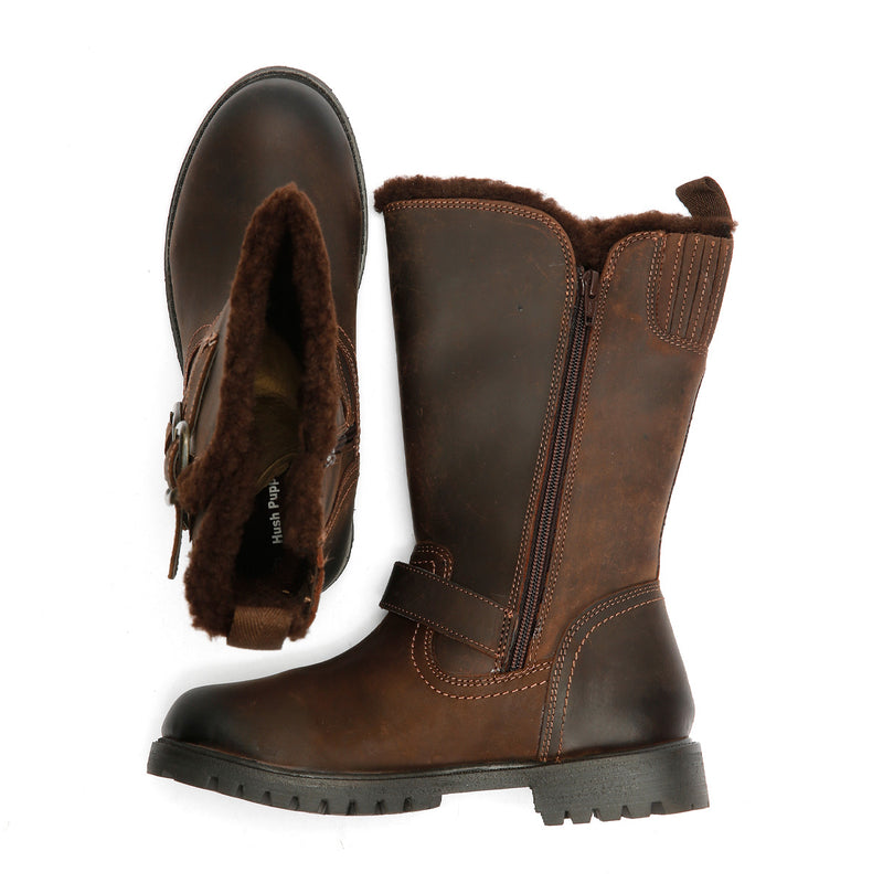Hush Puppies Winnie Bottes Marron En Cuir Pour Femmes