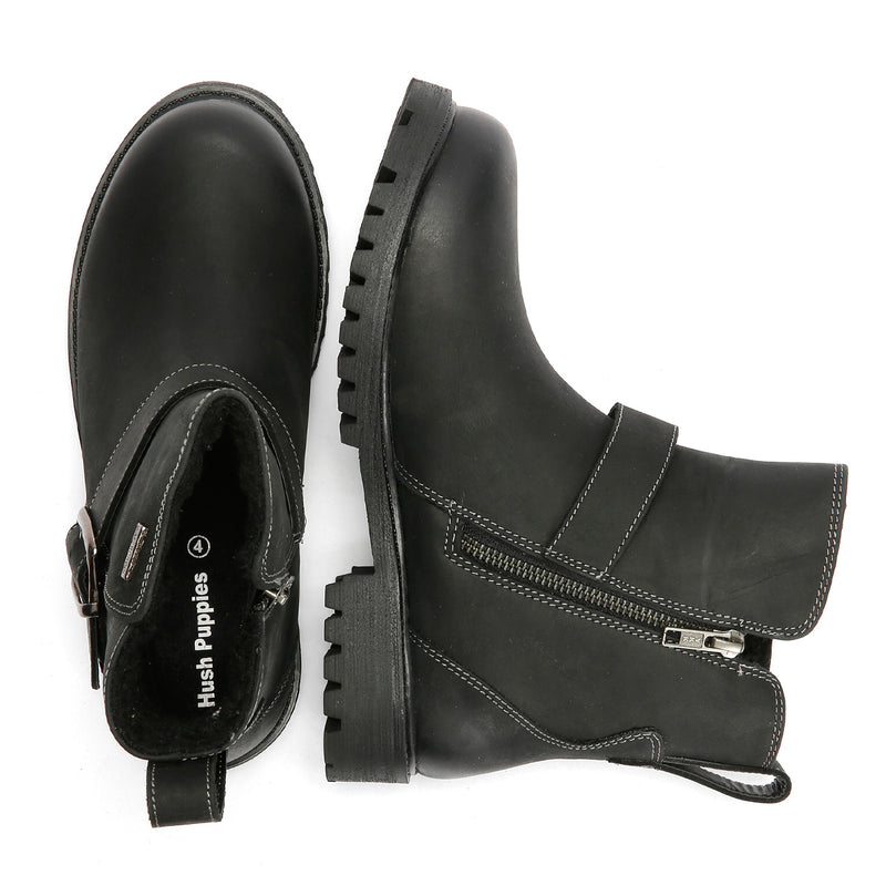 Hush Puppies Wakely Bottes Noires En Cuir Pour Femmes