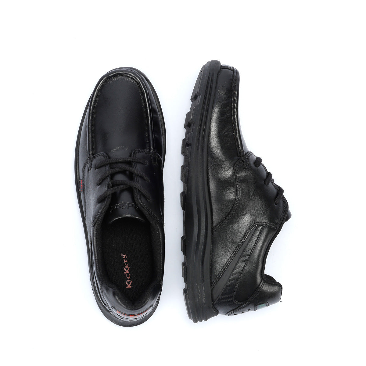 Kickers Youth Reasan Lace Chaussures Noires En Cuir À Lacets Pour Garçons