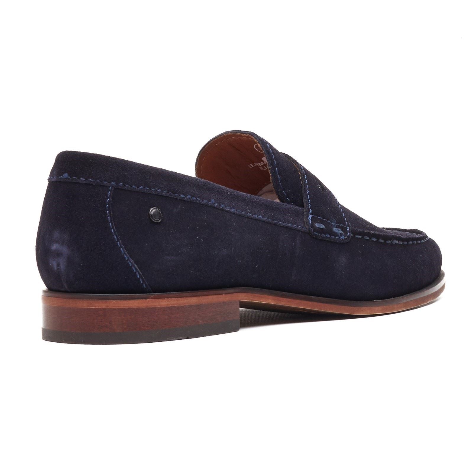 Base London Slate Loafer Mocassins En Cuir Pour Hommes Bleu Marine
