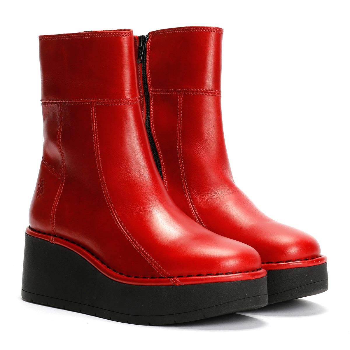Fly London Hann Wedge Bottes Rouges En Cuir Pour Femmes