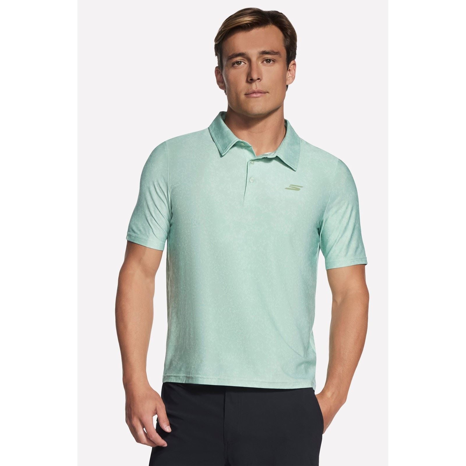 Skechers GO DRI All Day Printed Chemise Polo Verte En Polyester Pour Homme