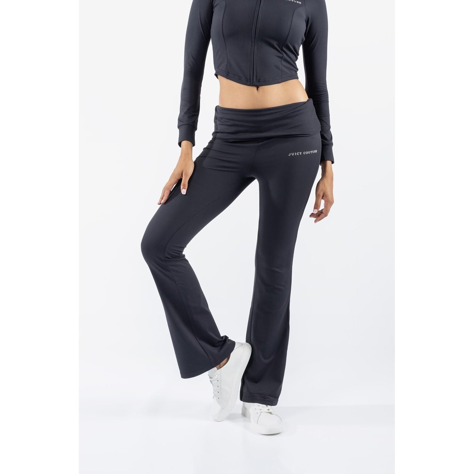 Juicy Couture Roll Down Flare Pantalons De Sport Noirs En Nylon Pour Femmes