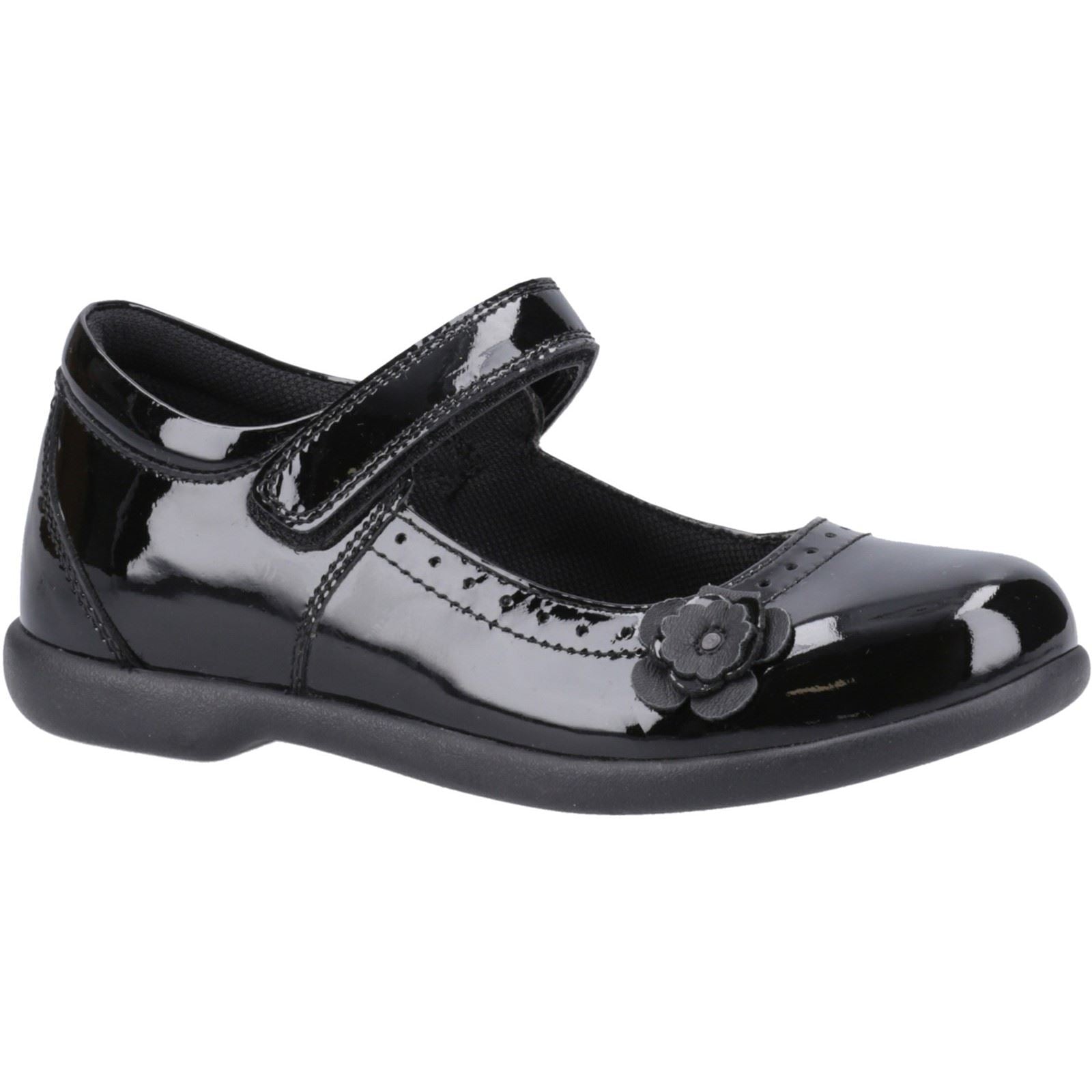 Hush Puppies Bethany Patent Senior Chaussures Noires Pour Filles En Cuir