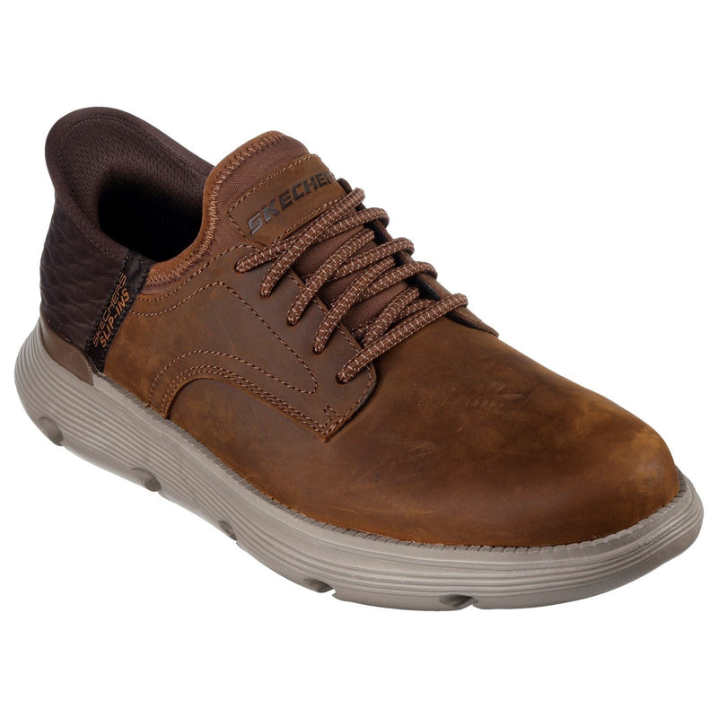 Skechers Garza Gervin Chaussures À Lacets Pour Homme En Cuir Marron Foncé