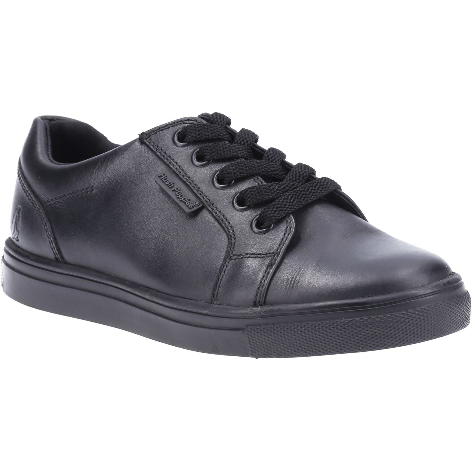 Hush Puppies Sam Junior Chaussures Noires Pour Garçons En Cuir À Lacets