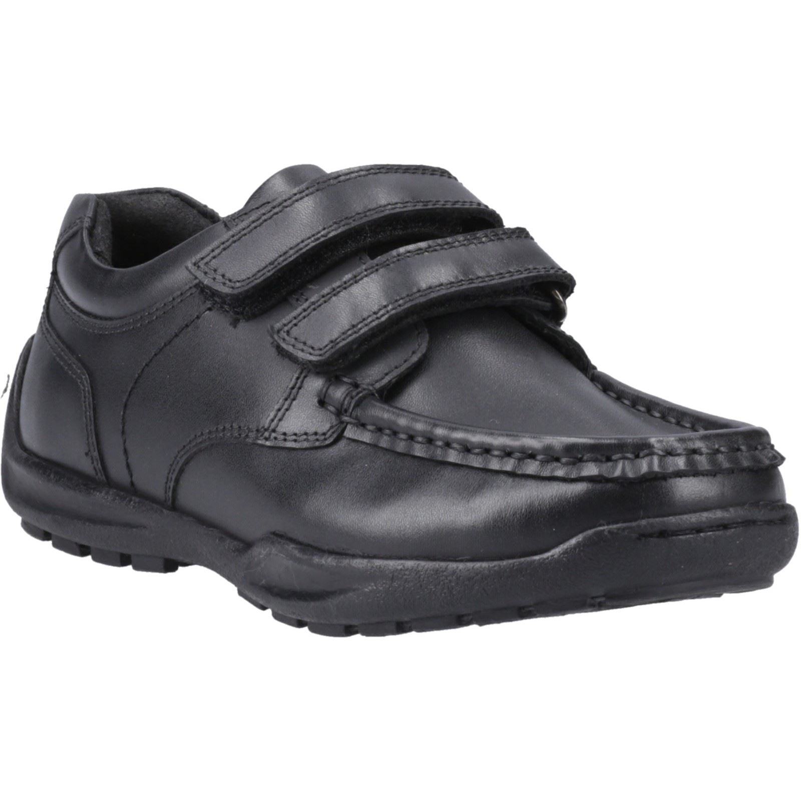 Hush Puppies Maddox Touch Fastening Chaussures Noires Pour Garçons En Cuir.