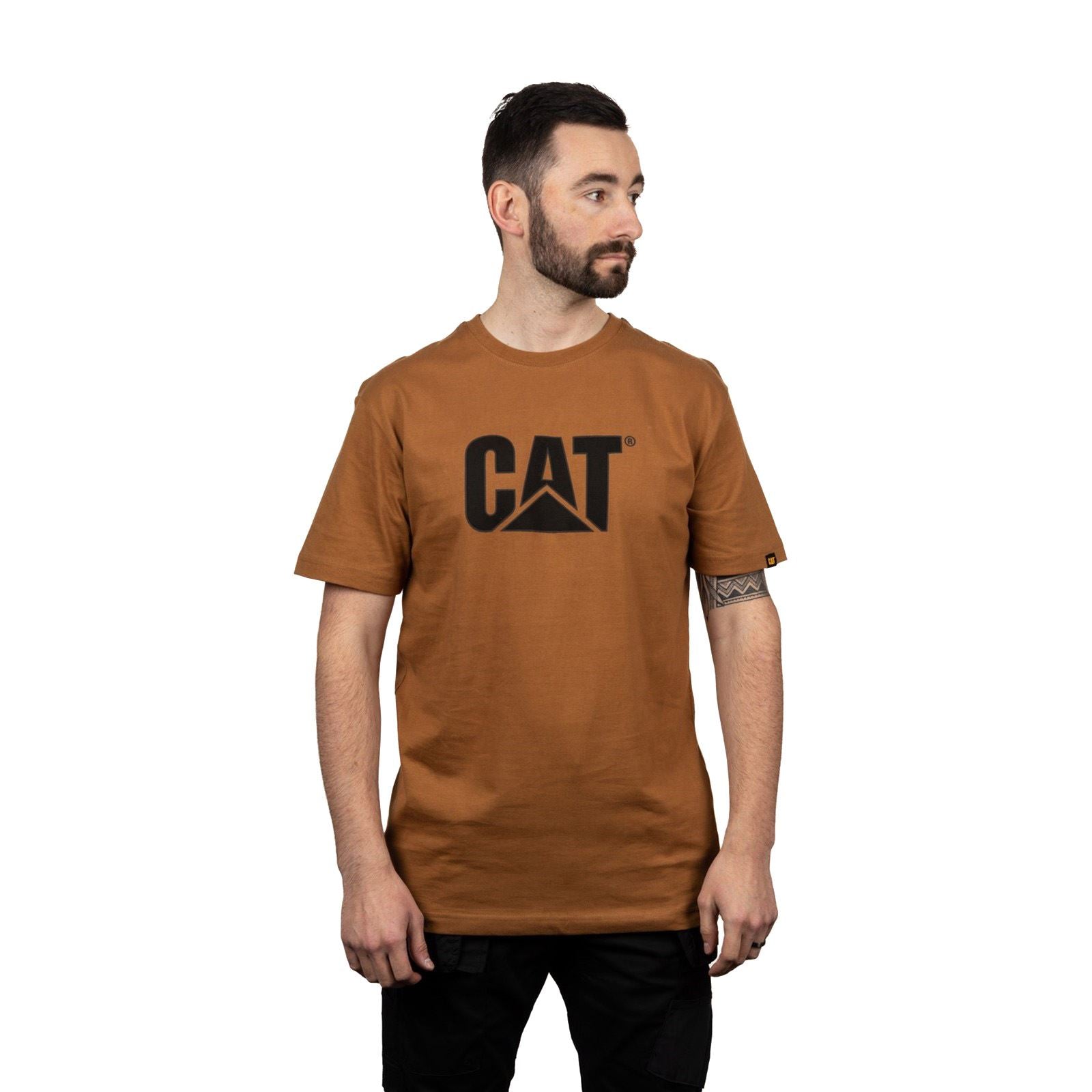 Caterpillar Trademark Logo T-Shirts En Coton Pour Hommes À Manches Courtes Bronze
