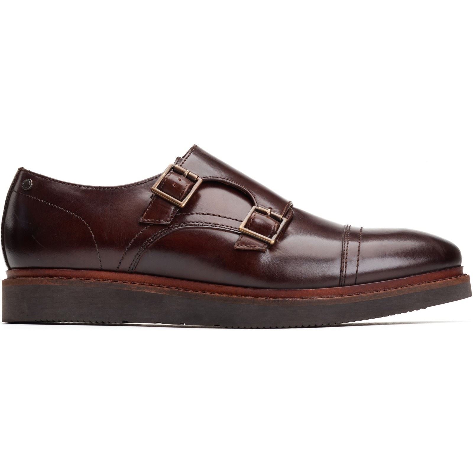 Base London Knight Chaussures À Double Boucle En Cuir Pour Homme Marron Brûlé