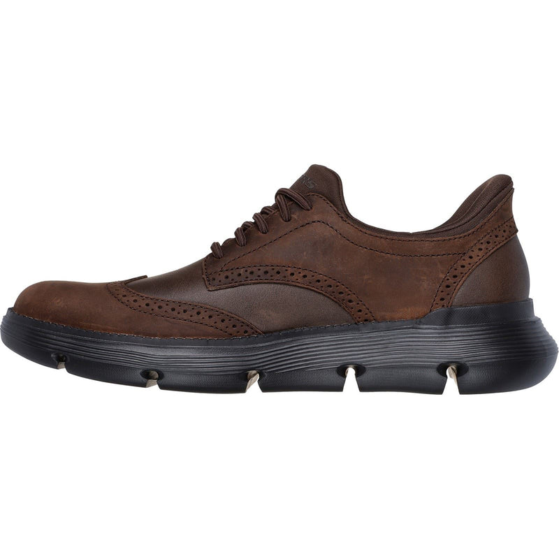 Skechers Garza Sully Chaussures À Lacets En Cuir Pour Homme De Couleur Cacao