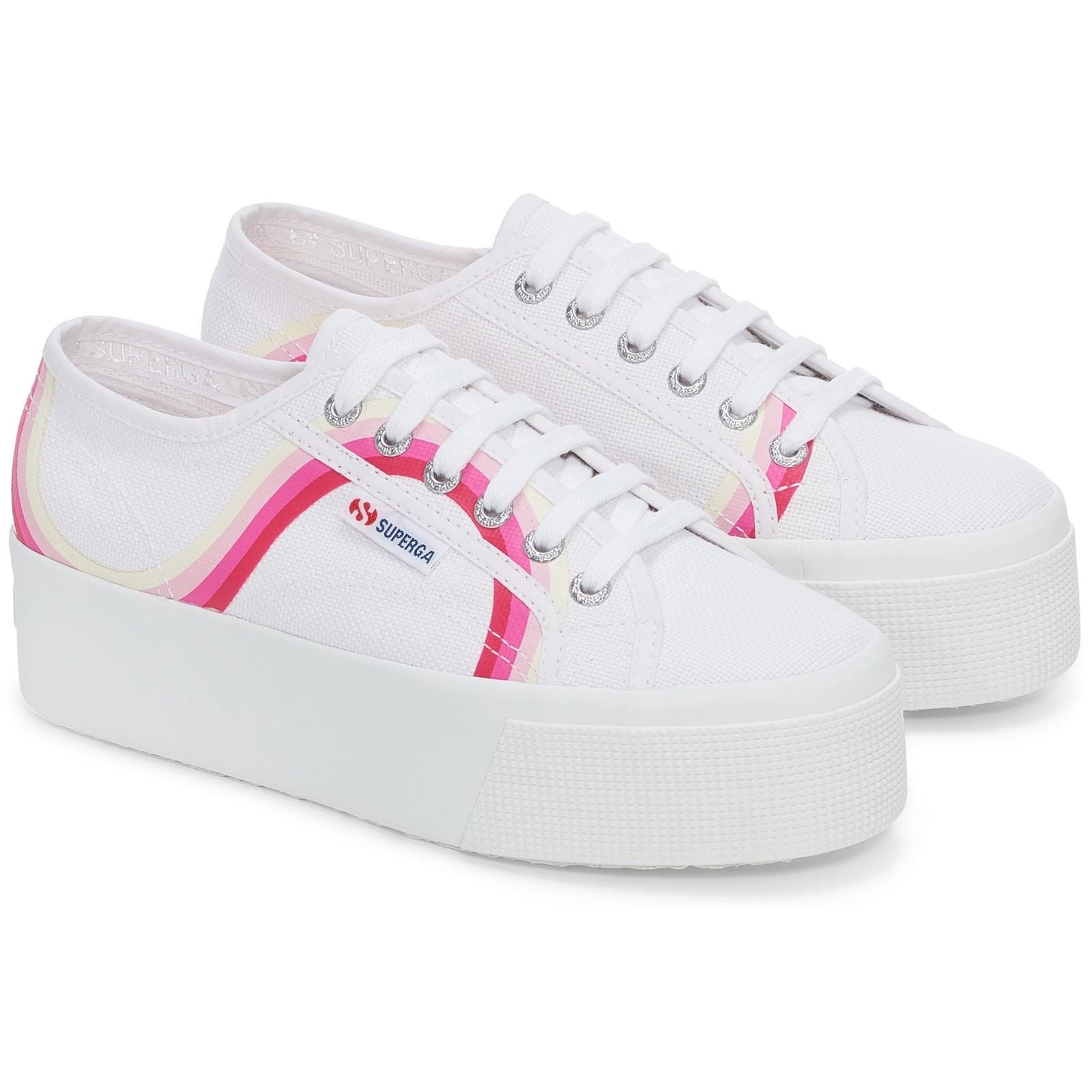 Superga 2790 Round Stripes Baskets En Coton Pour Femmes Blanches/Bleues Ombrées