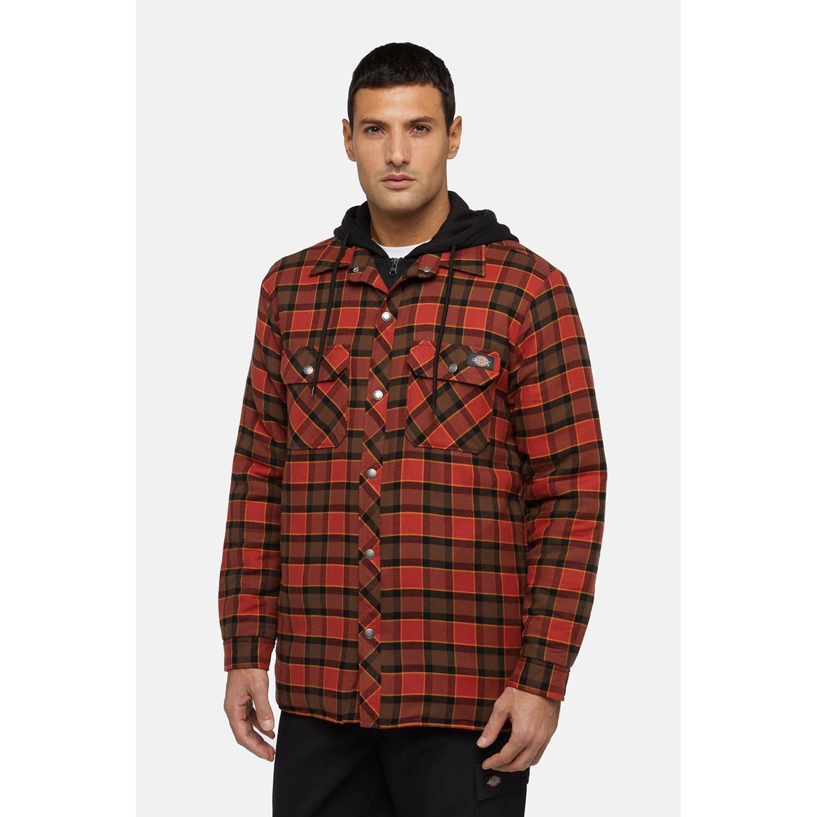 Dickies Fleece Hooded Flannel Shirt Veste Chemise Rouge Pour Homme