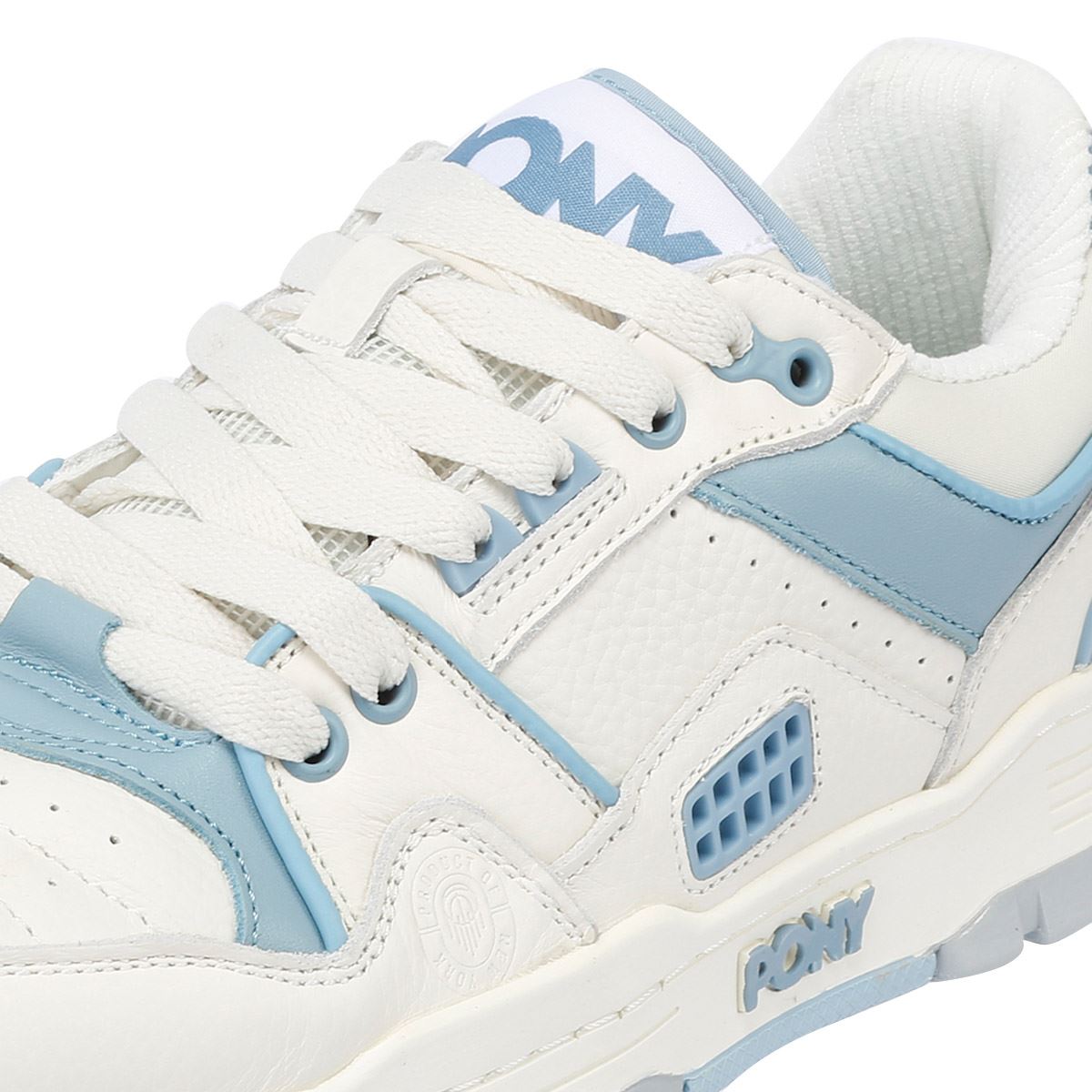 Pony M_100 Low Des Baskets Blanches/Bleues Ciel En Cuir