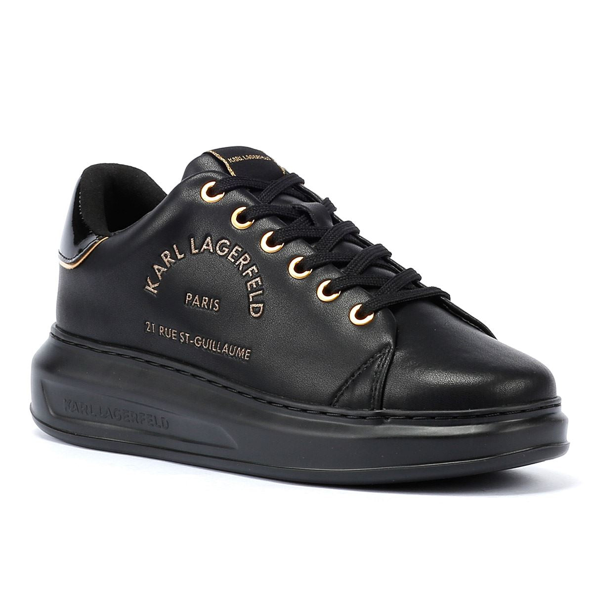 Karl Lagerfeld Kapri Metal Maison Glitter Baskets Noires En Cuir Pour Femmes