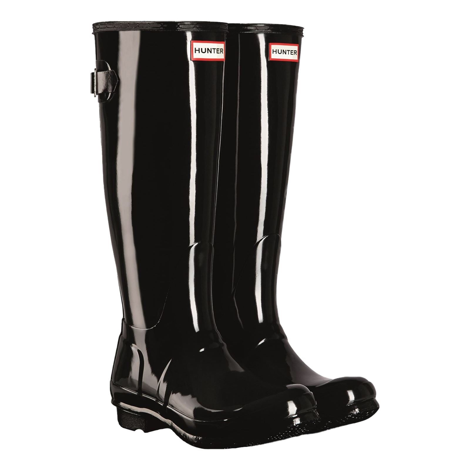 Hunter Tall Back Adjustable Gloss Bottes En Caoutchouc Pour Femmes, Noires