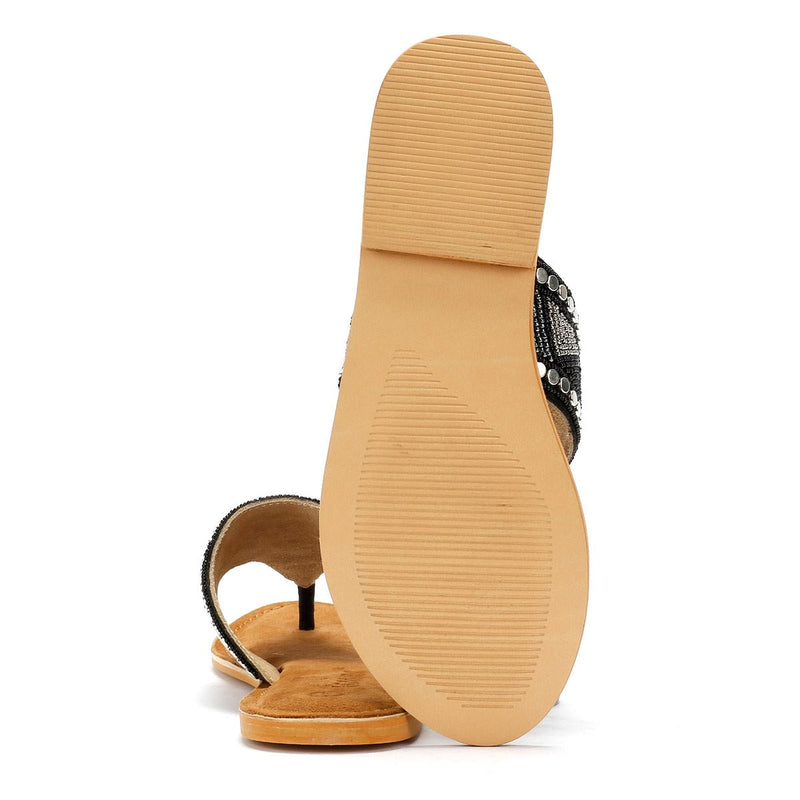 Tower London Wide Vamp Toepost Sandales Noires Pour Femmes