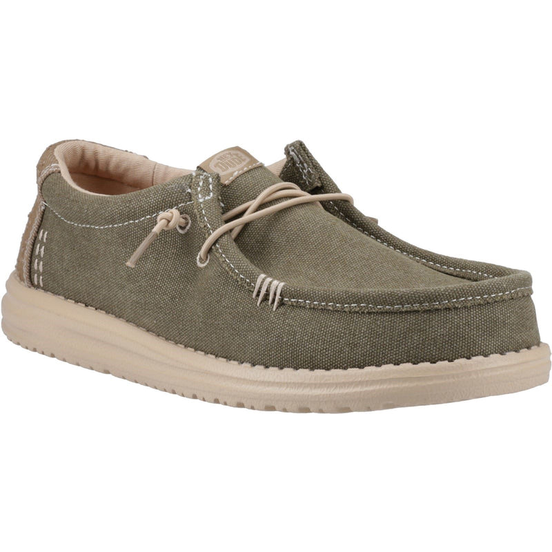 HEYDUDE Wally Workwear Chaussures Mocassins Pour Hommes En Mélange De Polyester Vert Sombre/Crème Irlandaise