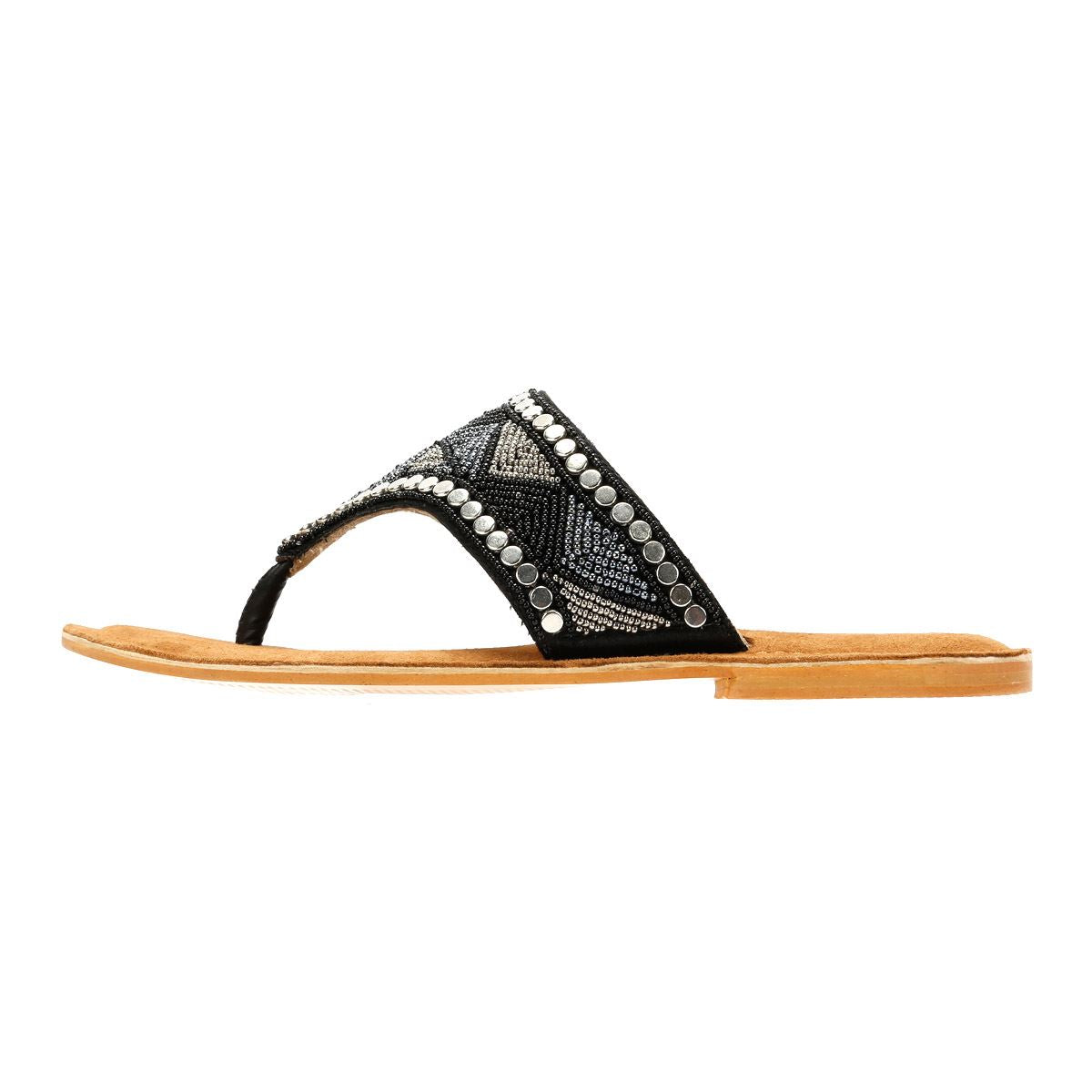 Tower London Wide Vamp Toepost Sandales Noires Pour Femmes